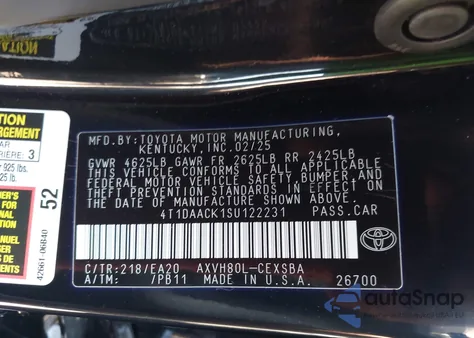 2025 Toyota Camry Se from USA, damaged, VIN 4T1DAACK1SU122231